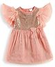 JusCubs Cotton Knit Half Sleeves Sequins Embellished Bow Applique Detailed Dress - Pink