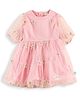 JusCubs Cotton Knit Half Sleeves Floral Applique Detailed Dress - Pink