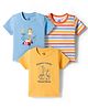 Doodle Poodle 100% Cotton Knit Half Sleeves T-Shirts with Giraffe Print & Stripes Pack of 3 - Yellow White & Light Blue
