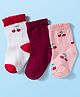 Cute Walk By Babyhug Knit Ankle Length Antibacterial Socks with Cherry Design Pack of 3 - Maroon Pink & White