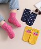 Cute Walk By Babyhug Knit Ankle Length Antibacterial Socks with Tropical & Polka Dot Design Pack of 3 - Navy Blue Yellow & Pink