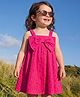 Babyoye Woven Sleeveless Frock With Schiffili Embroidery & Bow Applique - Dark Pink