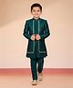 Vastramay Silk Woven Full Sleeves Thread Work Embroidered Sequins & Lace Embellished Sherwani Set With Pant - Blue