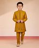 Vastramay Silk Woven Full Sleeves Thread Work Embroidered Sequins & Lace Embellished Sherwani Set With Pant - Mustard