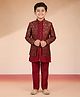 Vastramay Viscose Woven Full Sleeves Floral Embroidered Kurta & Pant With Jacket Set - Maroon