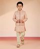 Vastramay Silk Woven Solid Kurta & Pyjama With Mirror Detailed Jacket Set - Pink