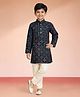 Vastramay Rayon Woven Full Sleeves Ethnic Printed Kurta & Pyjama Set - Navy Blue
