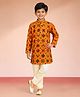 Vastramay Rayon Woven Full Sleeves Ethnic Printed Kurta & Pyjama Set - Mustard