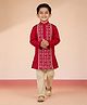 Vastramay Satin Woven Full Sleeves Abstract Embroidered Kurta & Pyjama Set - Red