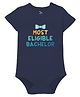Zeezeezoo 100% Cotton Knit Wedding Theme Half Sleeves Most Eligible Bachelor Text Printed Onesie - Navy Blue