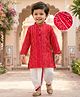Babyhug Cambric Woven Full Sleeves Kurta Dhoti Set With Bandhani Print - Red