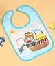 Yellow Bee Baby Feeding Bib with Fisher Bear on Boat with Shark Design - Blue