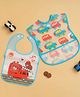 Yellow Bee Set of 2 Feeding Bib Combo of Firefighter Bear & Vehical Design -  Blue