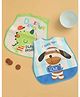 Yellow Bee Set of 2 Bib Combo of Playful Dino & Puppy Print - Blue & Green