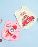 Yellow Bee Set of 2 Waterproof Bib Combo of Champion Lion in Car & Panda in Rocket Print -  White & Pink