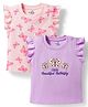 Doodle Poodle 100% Cotton Knit Frill Sleeves Tops with Butterfly Print Pack of 2 - Lavender & Pink