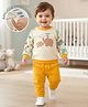 Babyoye 100% Cotton Knit Full Raglan Sleeves Winter Wear Sweatshirt & Lounge Pant Set With Elephant Print & Patch - Yellow & Beige