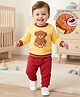 Babyoye 100% Cotton Knit Full Sleeves Winter Wear Suit Set with Embroidered Teddy - Red & Cream