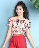 Cutiekins Woven Half Sleeves  Floral Printed Crop Top - Peach & Multi