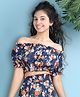Cutiekins Woven Off Should Half Sleeves Floral Printed Crop Top - Navy Blue & Multi Colour