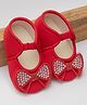 Daizy Bow Applique Detailed Stones Embellished Booties - Red