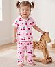 Doodle Poodle 100% Cotton Single Jersey Knit Half Sleeves Peter Pan Collared Co-Ord Shirt & Pyjama Night Suit With Cherry Print - Pink