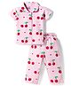 Doodle Poodle 100% Cotton Single Jersey Knit Half Sleeves Peter Pan Collared Co-Ord Shirt & Pyjama Night Suit With Cherry Print - Pink
