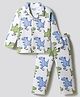 Bonfino 100% Cotton Knit Full Sleeves Dino Printed Co-Ords Shirt & Pyjama Night Suit - White