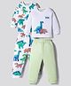 Bonfino 100% Cotton Knit Full Sleeves T-Shirts & Pyjamas Co-ord Night Suits With Dino Print Pack of 2 - Multicolor