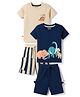 Bonfino 100% Cotton Knit Half Sleeves T-Shirts & Cargo Shorts Sets With Dino Print & Applique Pack of 2 - Navy Blue & Beige