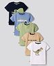 Bonfino 100% Cotton Knit Half Sleeves T-Shirts with Chest Dino Print & Pocket Pack of 5 - White Navy & Beige