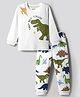 Bonfino 100% Cotton Knit Full Sleeves Dino Printed T-Shirt & Pyjama Night Suit - White