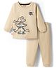 Bonfino 100% Cotton Knit Full Sleeves T-Shirt & Pyjama Night-Suit With Dino Print - Beige