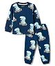 Bonfino 100% Cotton Knit Full Sleeves T-Shirt & Pyjama Co-ord Night Suit with Dino Print - Navy Blue