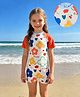 Mark & Mia Half Raglan Sleeves Floral Printed Legged Swimsuit - Orange