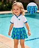 Mark & Mia Half Raglan Sleeves Frock Swimsuit with Heart Print - Light Blue