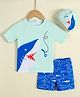 Mark & Mia Half Raglan Sleeves Sea Life Printed Two Piece Swimsuit With Cap - Blue