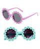 Neska Moda Pack Of 2 Floral Designed Polarized UV Protected Round Sunglasses - Purple & Green