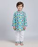 Polka Tots Cotton Woven Full Sleeves Vehical Printed Kurta Pyjama Night Suit Set - Green