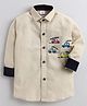Polka Tots Cotton Woven Full Sleeves Car Embroidered Shirt - Beige