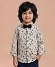 Polka Tots Cotton Woven Full Sleeves Alphabets Printed Shirt With Bow - Cream