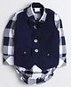 Polka Tots Cotton Woven Full Sleeves Checked Onesie With Bow - Dark Blue