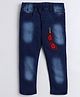 Polka Tots Cotton Woven Sunglasses Patch Detailed Washed Jeans - Blue