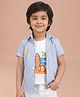 Polka Tots Cotton Woven Half Sleeves Beach Bandy Text Printed Shirt With Attached Tee - Blue