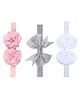 Neska Moda Set Of 3 Bow & Floral Applique Detailed Headbands - White Grey & Pink