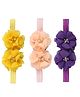 Neska Moda Set Of 3 Stone & Pearl Embellished Floral Applique Detailed Headbands - Yellow Orange & Purple