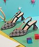 TRUFFLE COLLECTION Typography Designed Buckle Closure Kitten Heel Sandals - Black