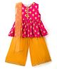 Saka Designs Cotton Woven Sleeveless Kurti Sharara Set with Dupatta & Floral Print - Yellow & Pink
