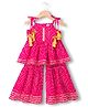 Saka Designs Cotton Woven Sleeveless Kurta & Gharara Set With Bhandani Print - Dark Pink