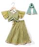 Saka Designs Organaza Woven Half Flutter Sleeves Floral Sequinned Choli & Lehenga Set With Dupatta - Olive Green
